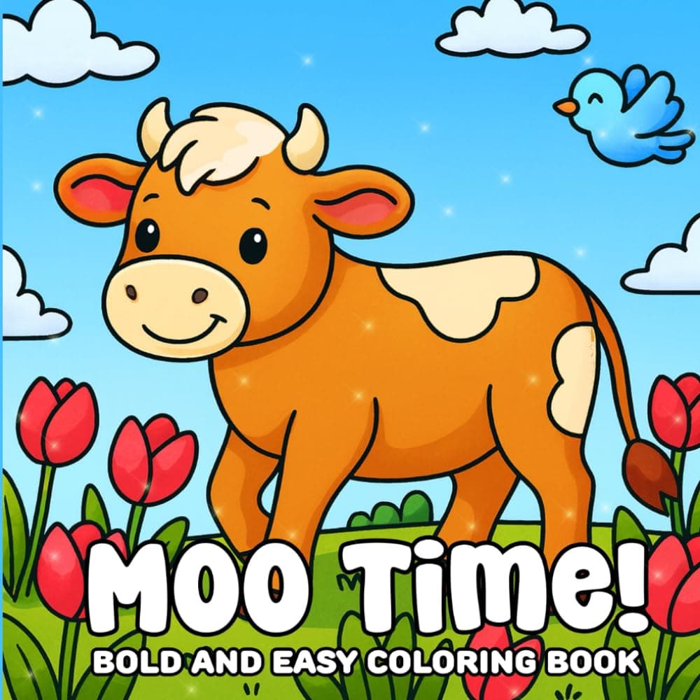 Moo Time Bold and Easy Coloring Book: Adorable Cow Adventures to Color for Kids, Teens & Adults