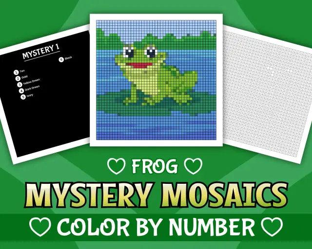 Frog Mystery Mosaic Color By Number: Reveal Hidden Frogs with Every Square – Pixel Art Color By Number Fun for All Ages