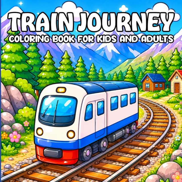 Train Journey Coloring Book for Kids and Adults